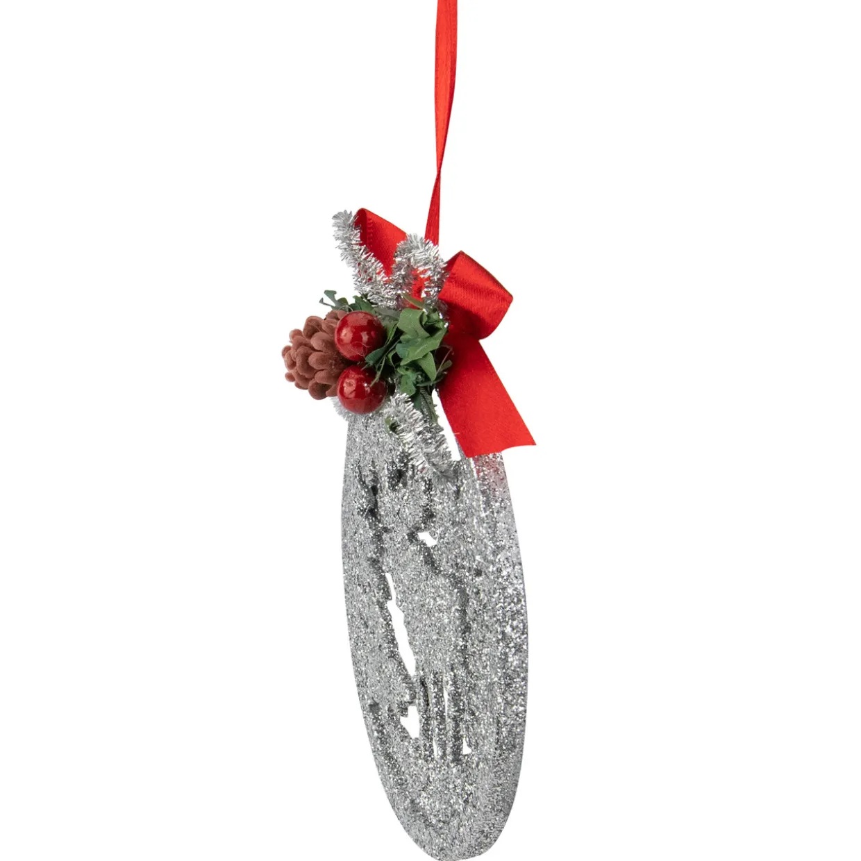 4.25" Silver Glitter Moose 2-D Cut-Out Silhouette Christmas Ornament