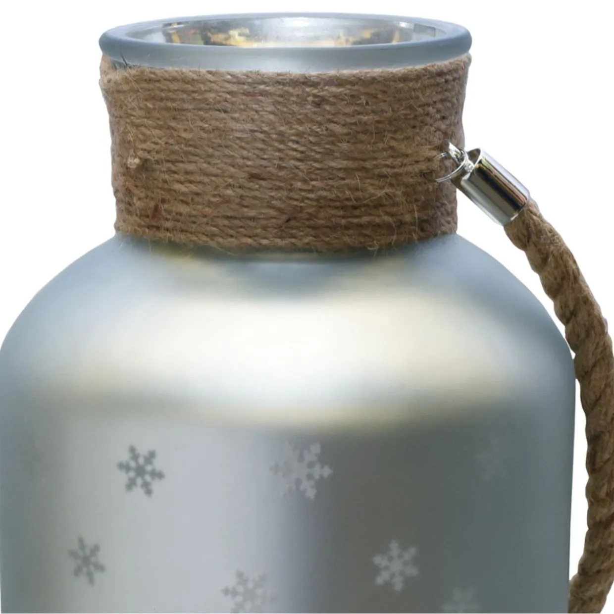 12" Silver Matte Christmas Trees and Snowflakes Pillar Candle Holder with Handle