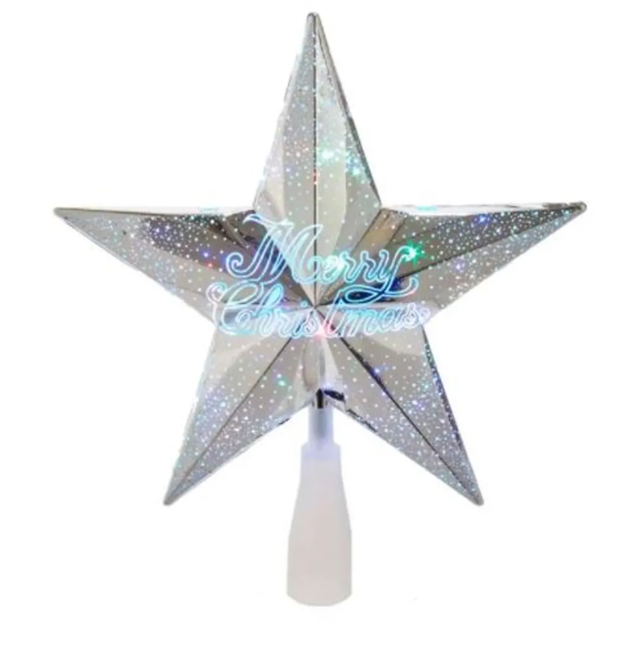 8.75" Silver "Merry Christmas" Star Tree Topper - Multi Colored