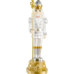 13.5" Silver Metallic Christmas Nutcracker with Staff