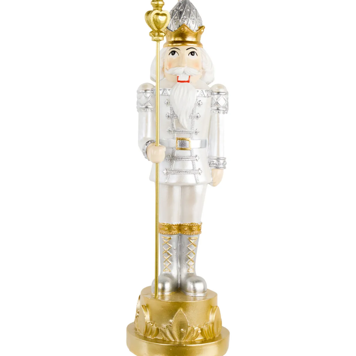 13.5" Silver Metallic Christmas Nutcracker with Staff