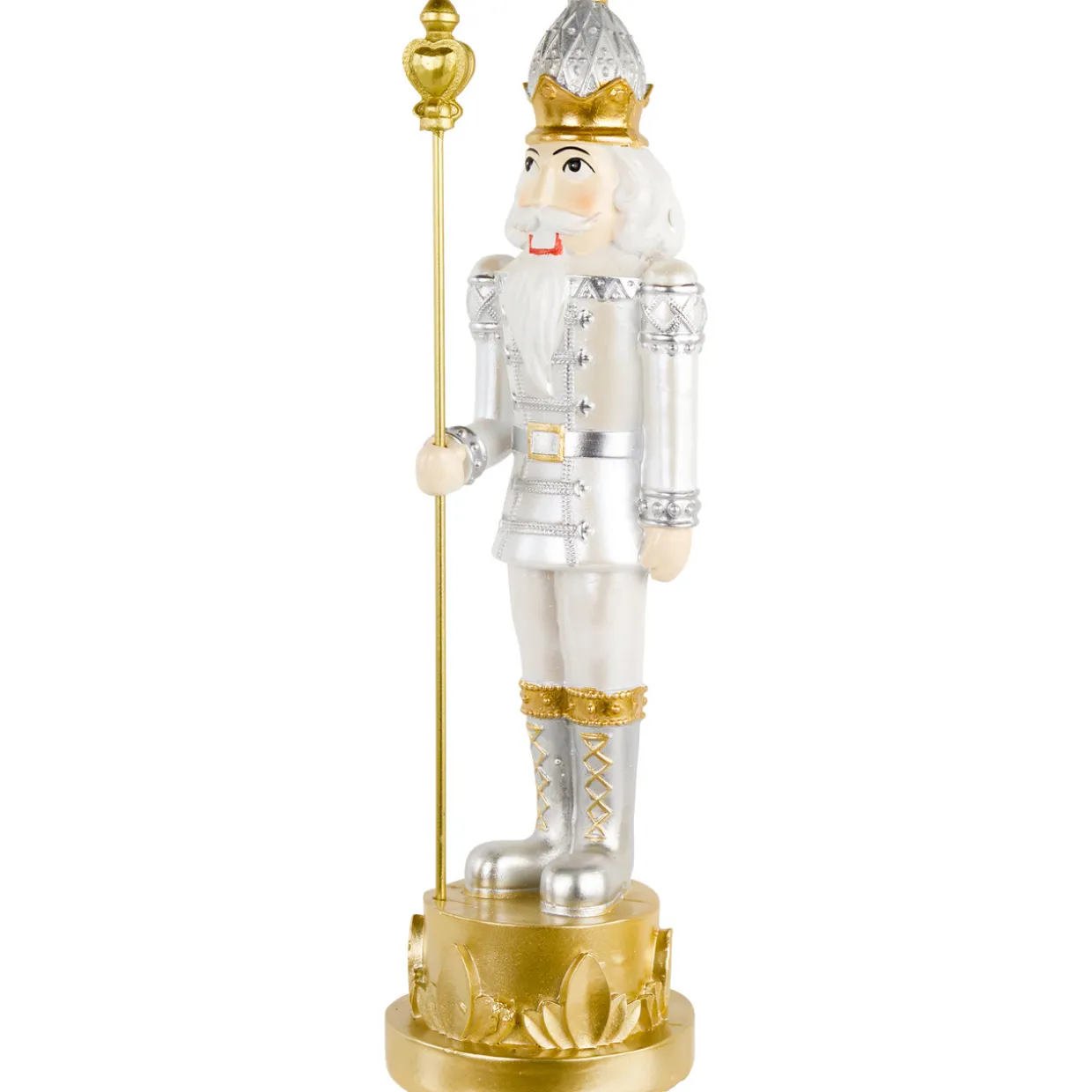 13.5" Silver Metallic Christmas Nutcracker with Staff