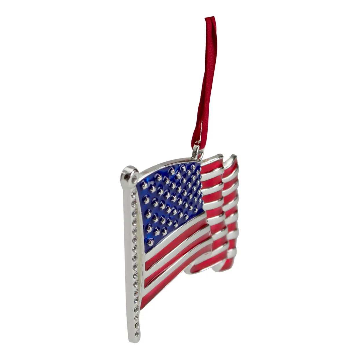 3.25" Silver Plated American Flag with European Crystals Christmas Ornament