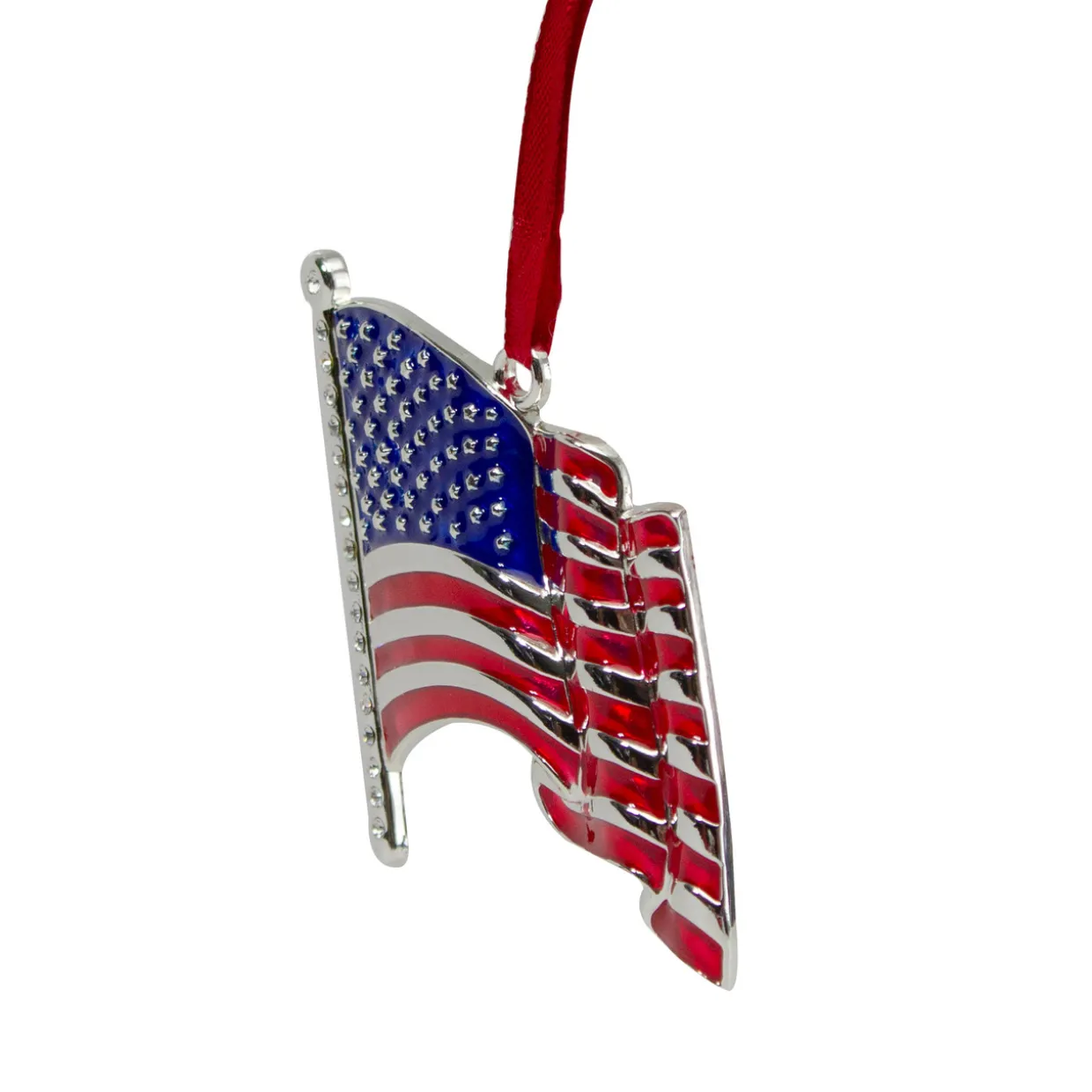 3.25" Silver Plated American Flag with European Crystals Christmas Ornament