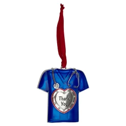 3" Silver Plated Blue Scrubs Christmas Ornament with 11 European Crystals