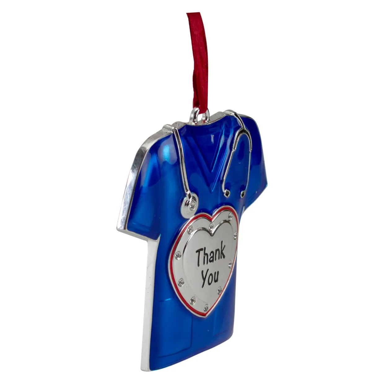3" Silver Plated Blue Scrubs Christmas Ornament with 11 European Crystals