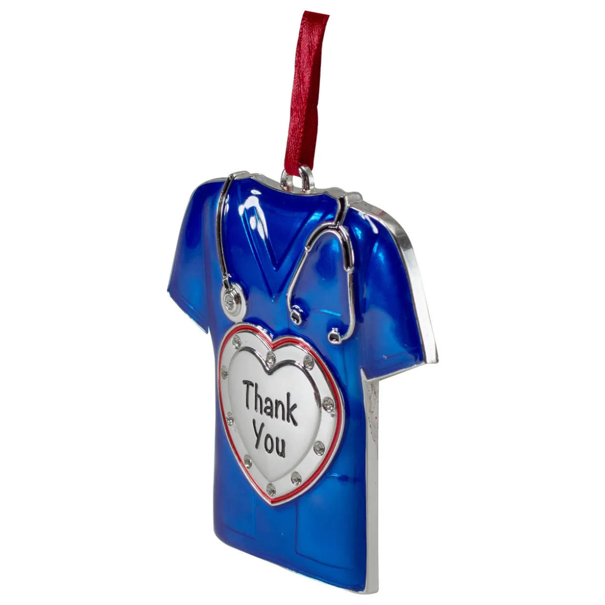 3" Silver Plated Blue Scrubs Christmas Ornament with 11 European Crystals