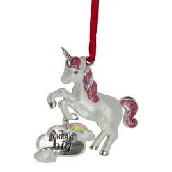 3.25" Silver Plated Dream Big Unicorn with European Crystals Christmas Ornament
