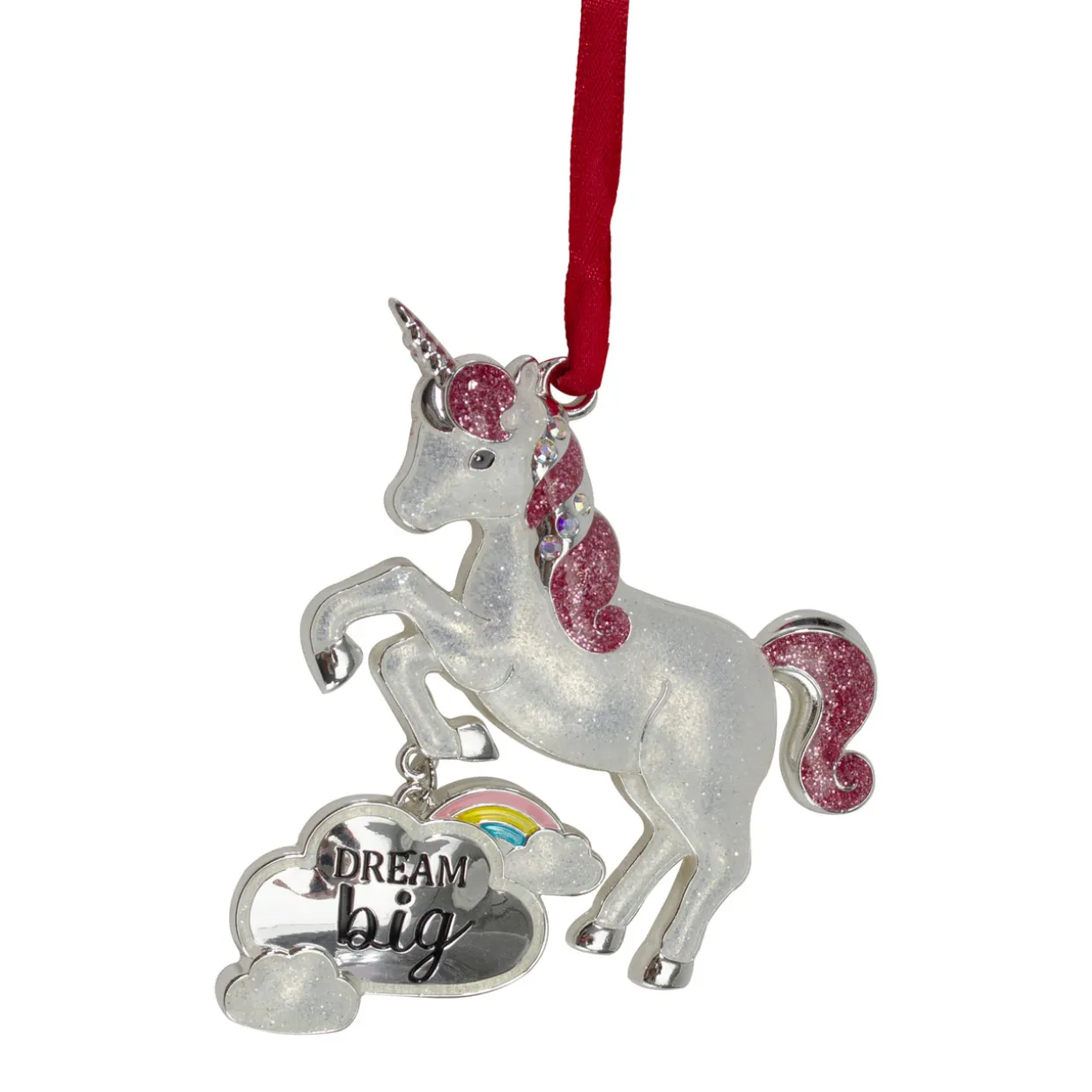 3.25" Silver Plated Dream Big Unicorn with European Crystals Christmas Ornament