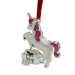 3.25" Silver Plated Dream Big Unicorn with European Crystals Christmas Ornament