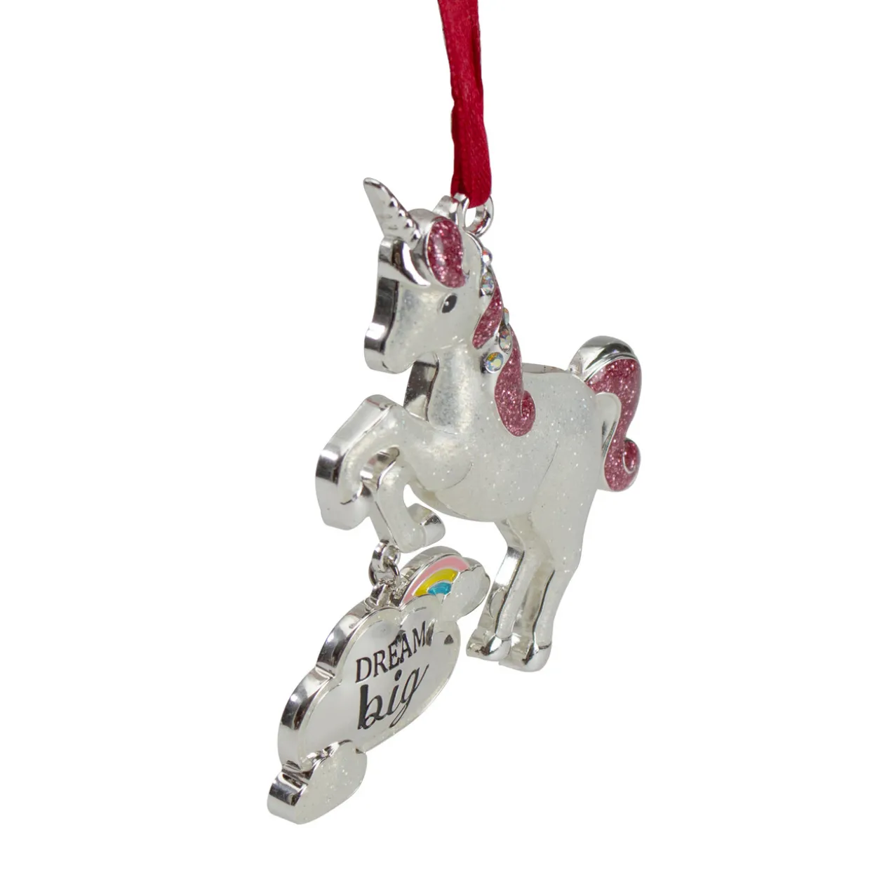 3.25" Silver Plated Dream Big Unicorn with European Crystals Christmas Ornament