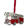 3.5" Silver Plated Fire Truck with European Crystals Christmas Ornament