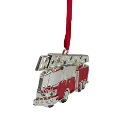 3.5" Silver Plated Fire Truck with European Crystals Christmas Ornament