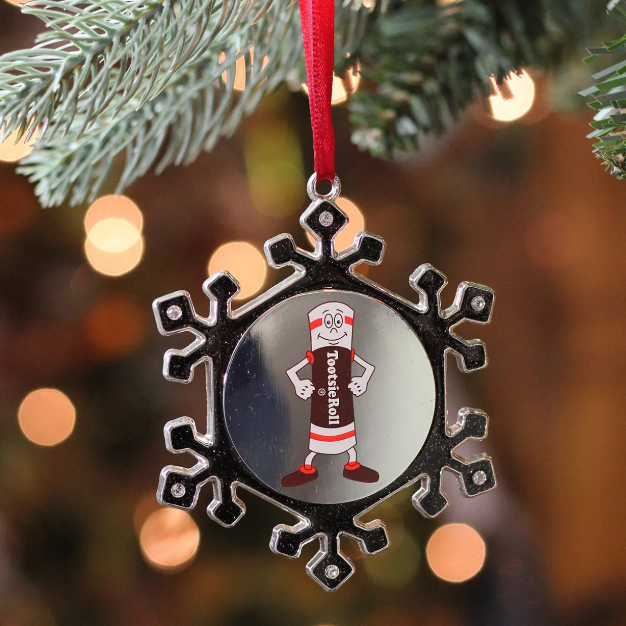 3.5" Silver Plated Snowflake Toostie Roll Man Candy Logo Christmas Ornament