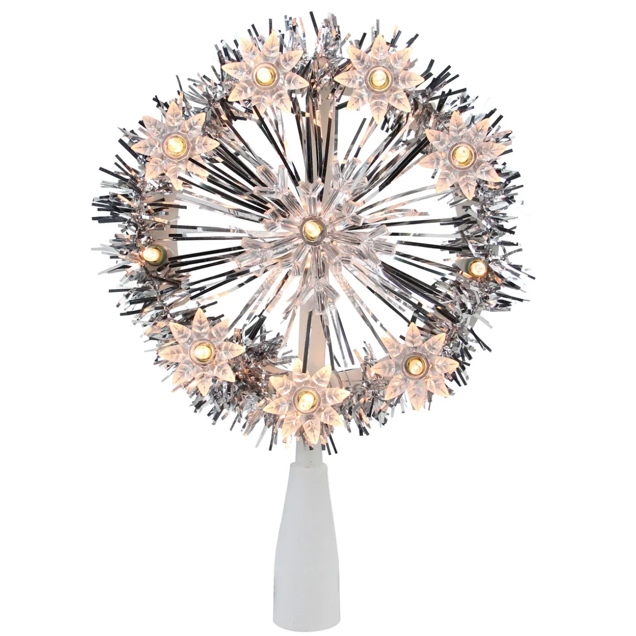 7" Silver Pre-Lit Snowflake Starburst Christmas Tree Topper - Clear Lights