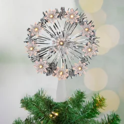 7" Silver Pre-Lit Snowflake Starburst Christmas Tree Topper - Clear Lights