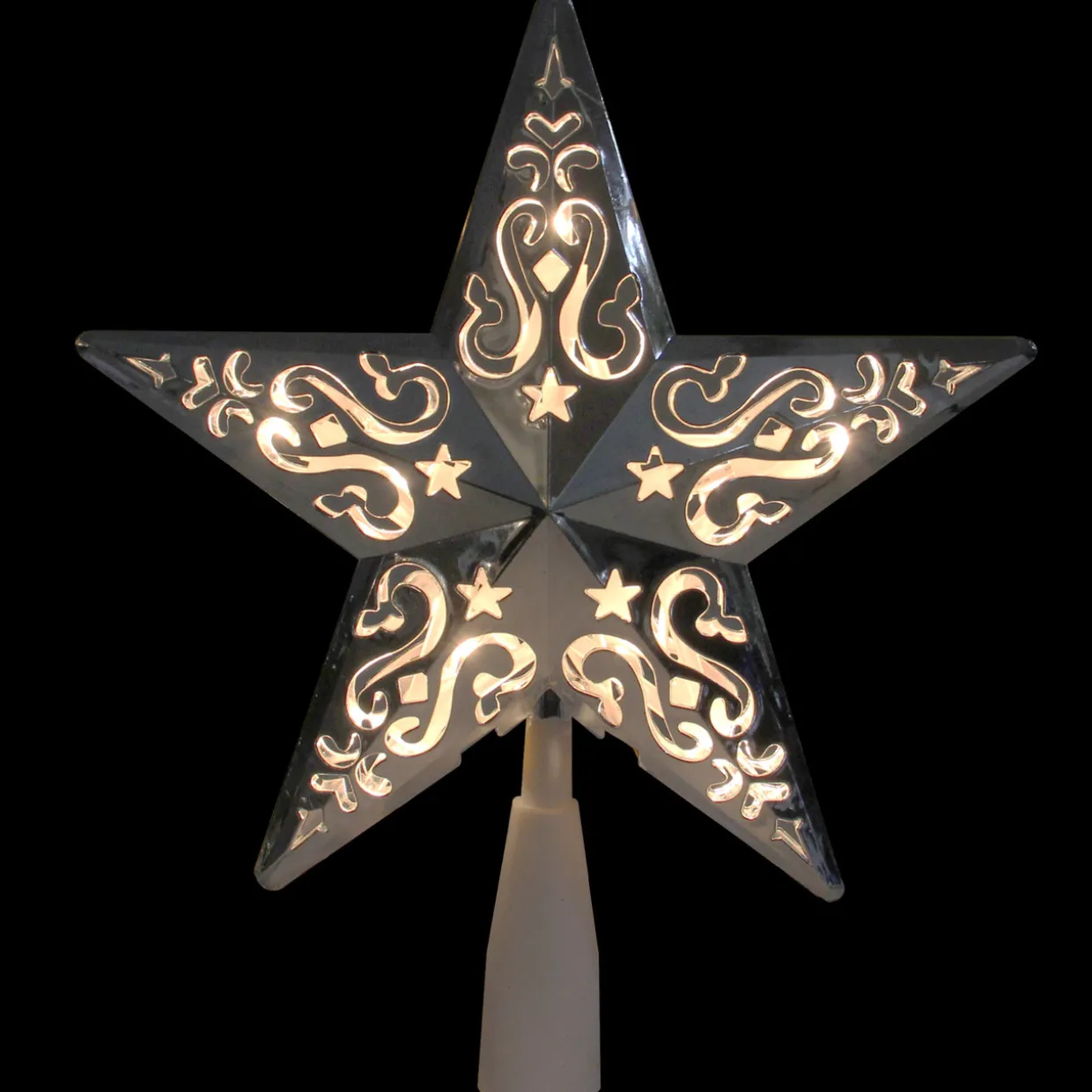 8.25" Silver Scroll Star Lighted Christmas Tree Topper - Clear Lights