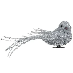 7.5" Silver Sequined Bird Christmas Ornament with Clip