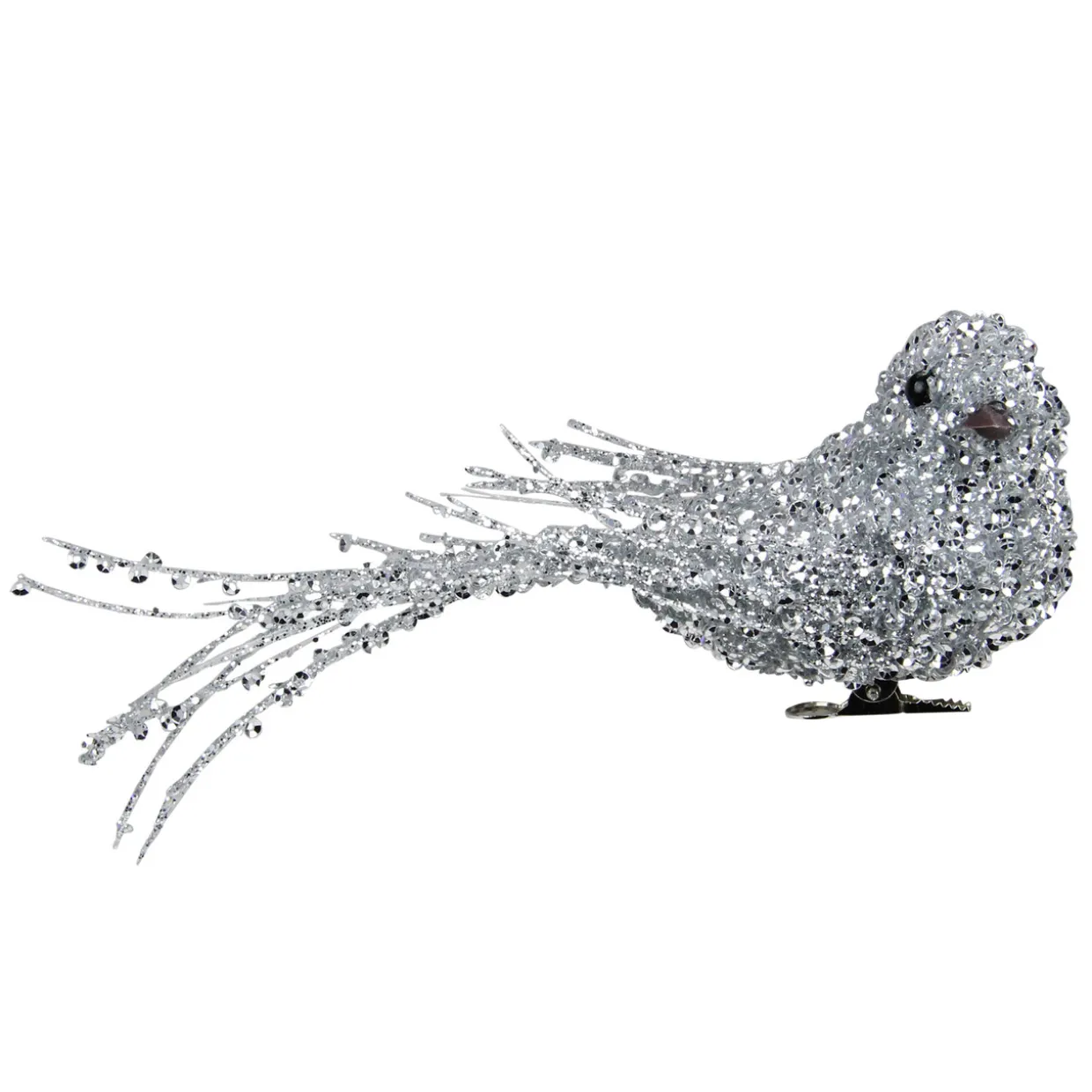 7.5" Silver Sequined Bird Christmas Ornament with Clip