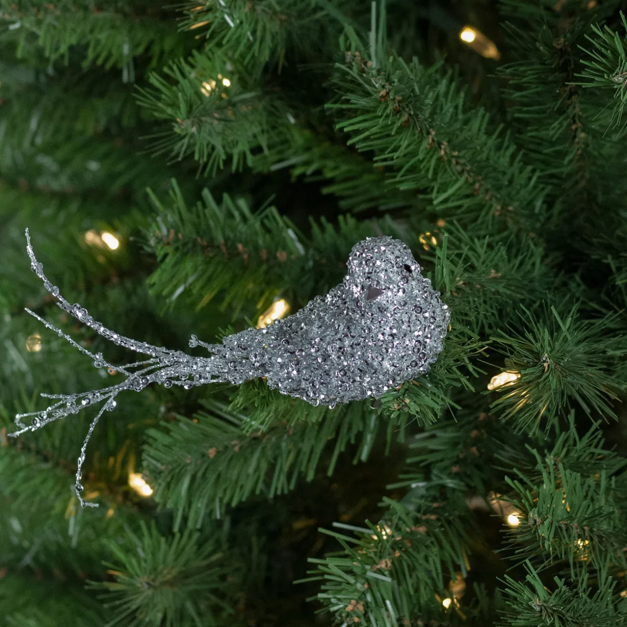 7.5" Silver Sequined Bird Christmas Ornament with Clip
