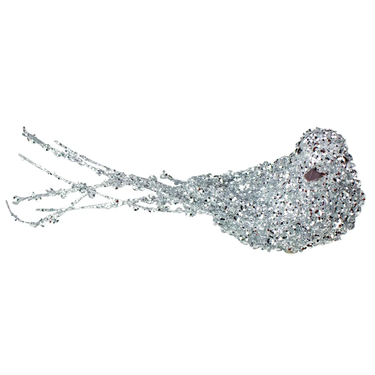 7.5" Silver Sequined Bird Christmas Ornament with Clip