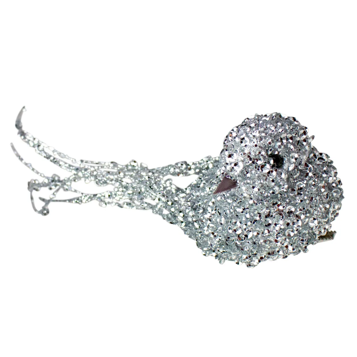 7.5" Silver Sequined Bird Christmas Ornament with Clip