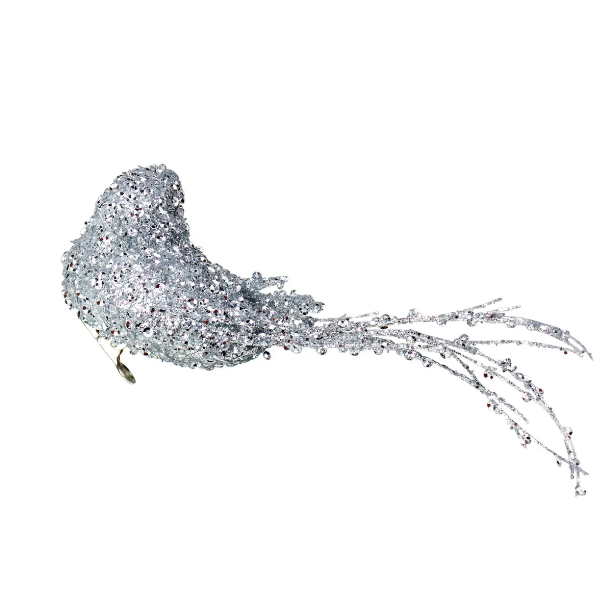 7.5" Silver Sequined Bird Christmas Ornament with Clip