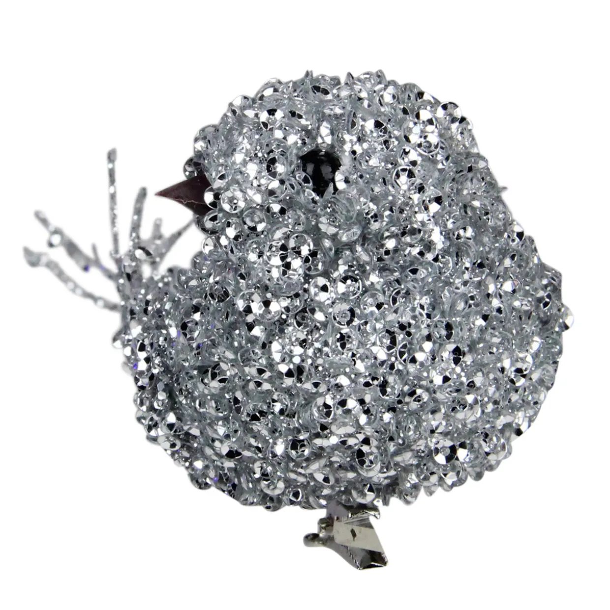 7.5" Silver Sequined Bird Christmas Ornament with Clip
