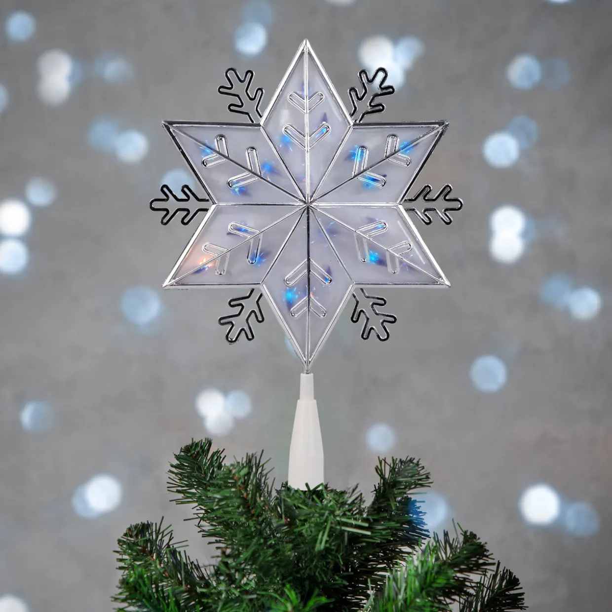 10" Silver Snowflake Lighted Christmas Tree Topper - Blue Lights