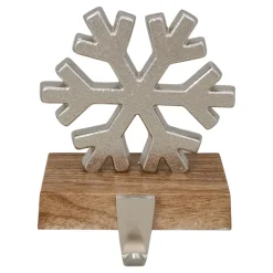6" Silver Snowflake on Wood Look Base Christmas Stocking Holder