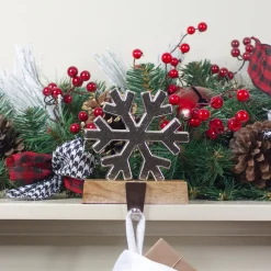 6" Silver Snowflake on Wood Look Base Christmas Stocking Holder