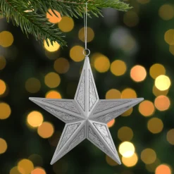 5.5" Silver Speckled Glass Style Star Christmas Ornament