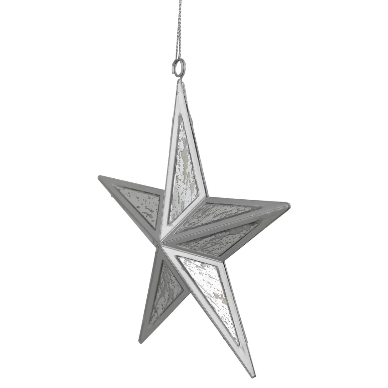 5.5" Silver Speckled Glass Style Star Christmas Ornament