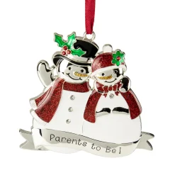 3.5" Silver-Plated Snowmen Parents to Be Christmas Ornament with European Crystals