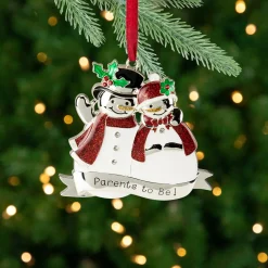 3.5" Silver-Plated Snowmen Parents to Be Christmas Ornament with European Crystals