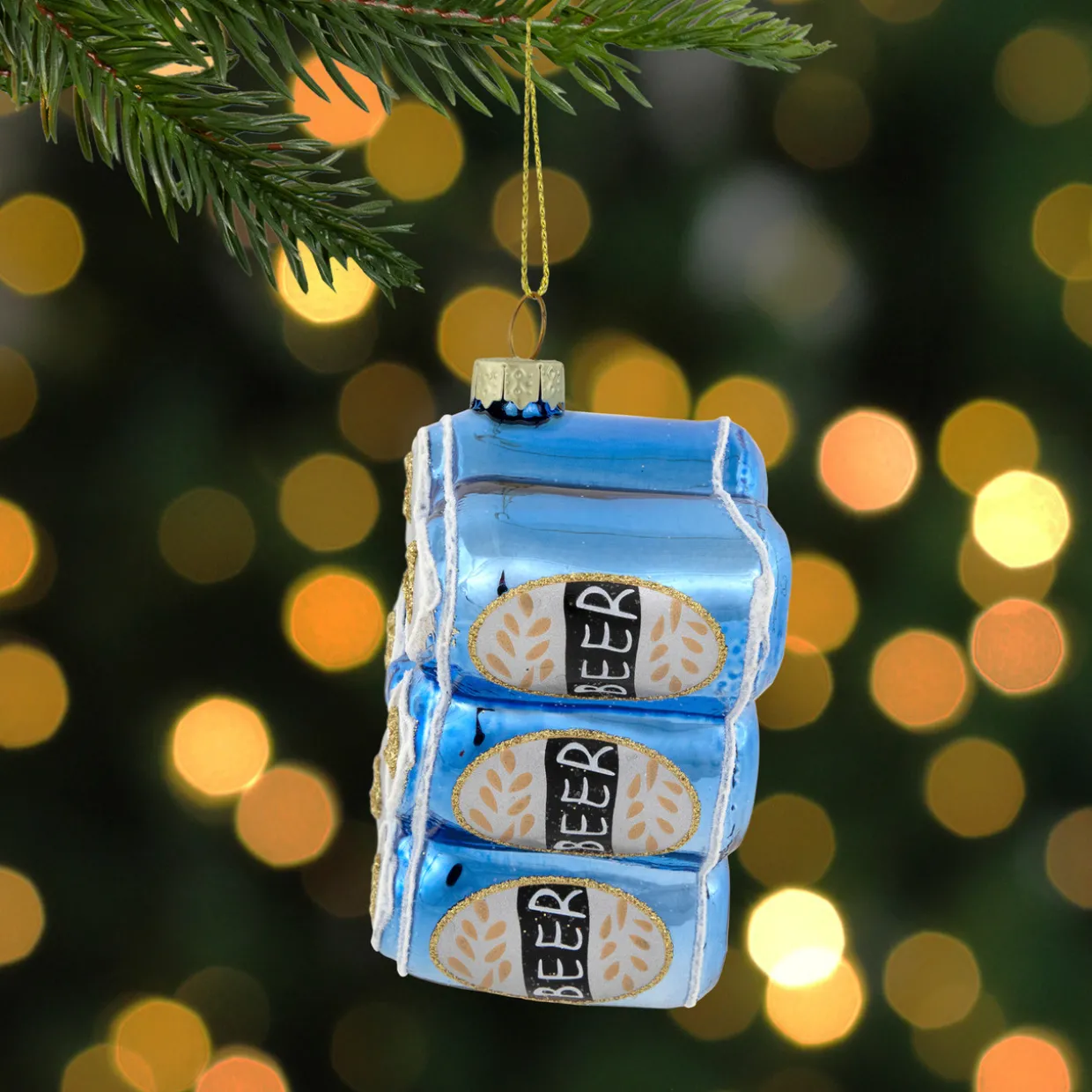 3" Six Pack Canned Beer Glass Christmas Ornament