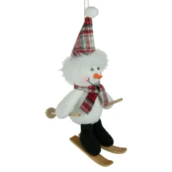 12" Skiing Snowman with Plaid Santa Hat Christmas Ornament