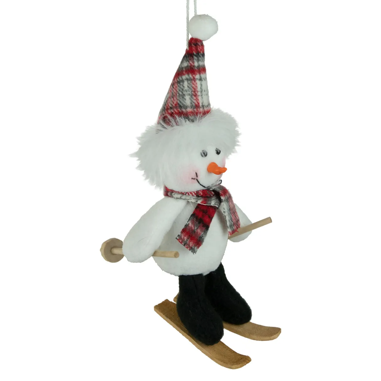 12" Skiing Snowman with Plaid Santa Hat Christmas Ornament