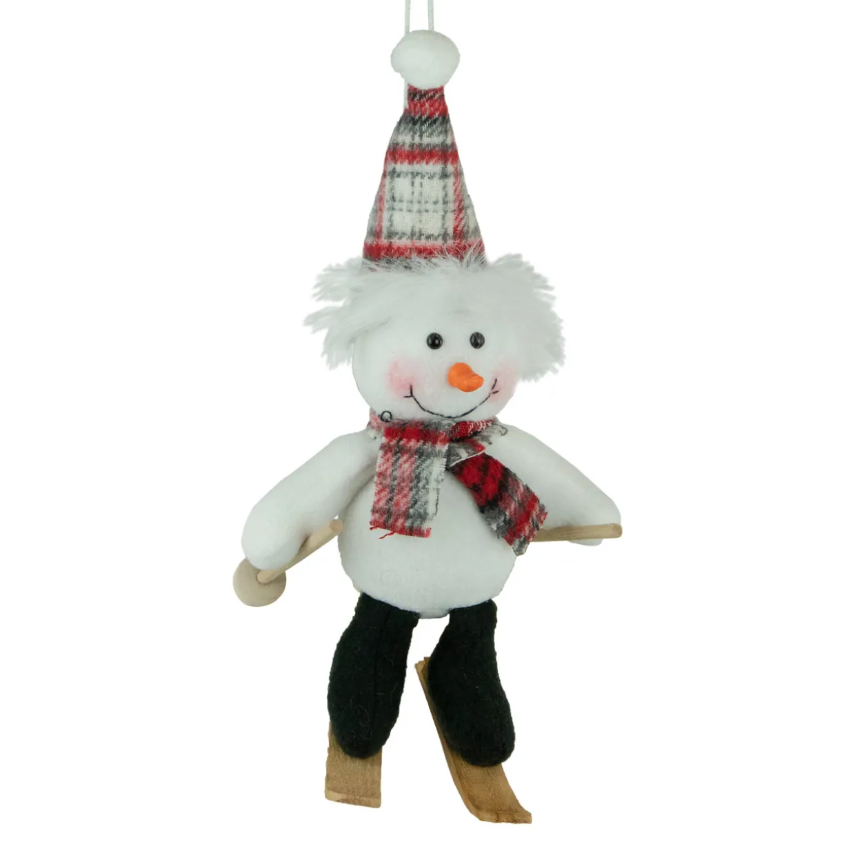 12" Skiing Snowman with Plaid Santa Hat Christmas Ornament