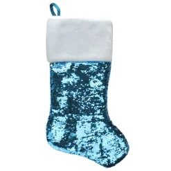 22.75" Sky Blue and Silver Reversible Sequined Christmas Stocking with Faux Fur Cuff