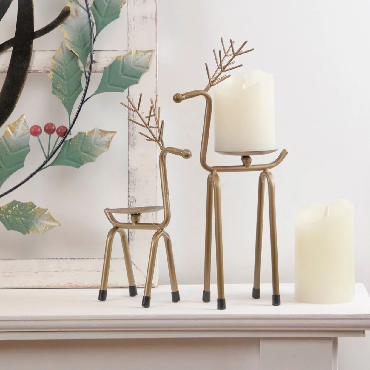 10.25" Small Bronze Reindeer Christmas Pillar Candle Holder