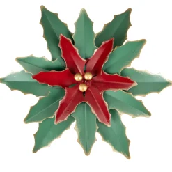 14" Small Green and Red Metal Poinsettia Christmas Wall Hanging