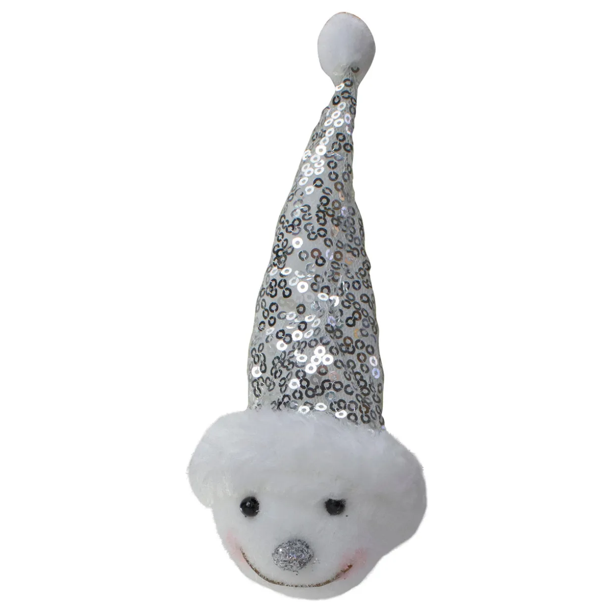 6" Smiling Snowman Head Wearing a Silver Sequin Santa Hat Christmas Ornament