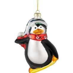 4.25" Snowboarding Penguin Glass Christmas Ornament