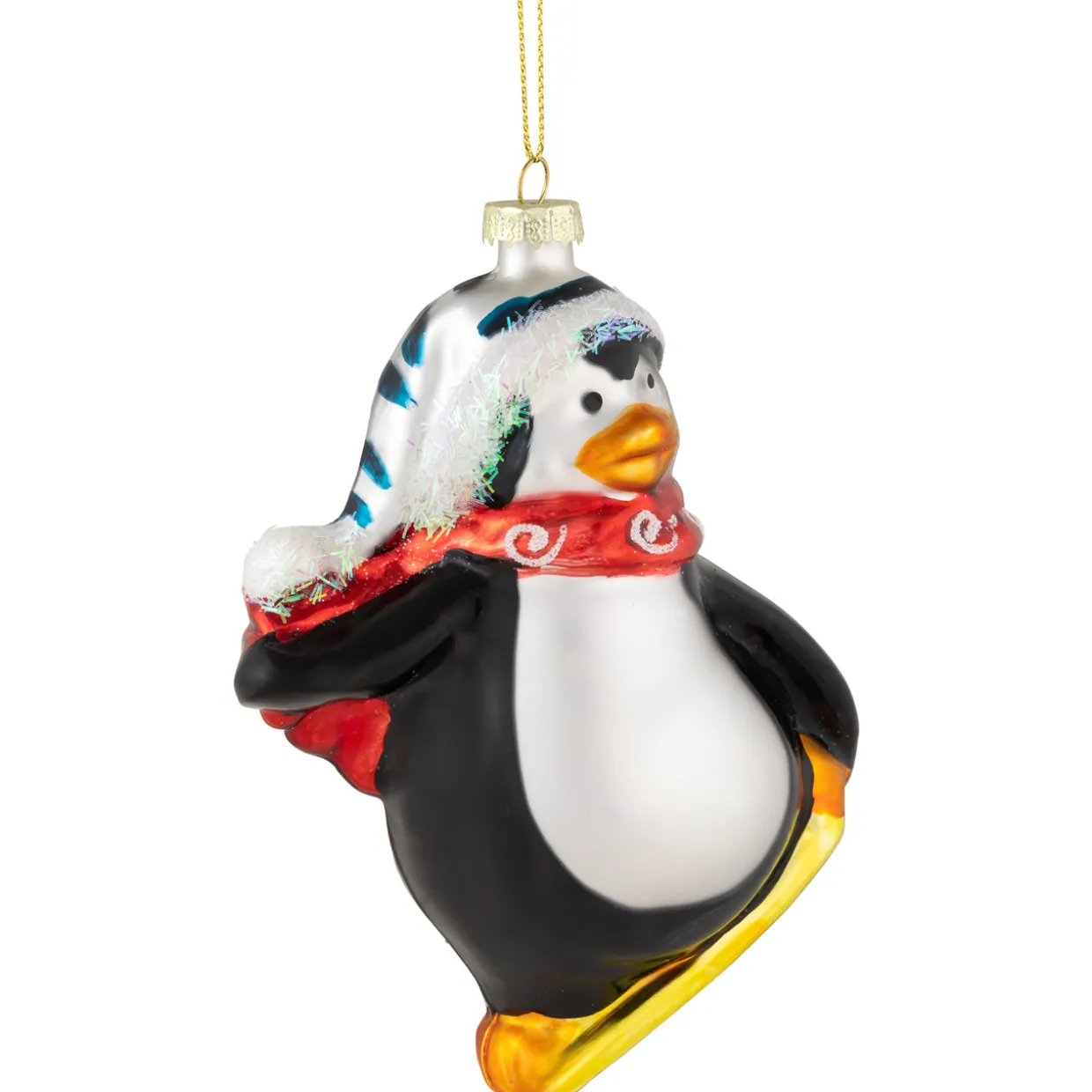 4.25" Snowboarding Penguin Glass Christmas Ornament