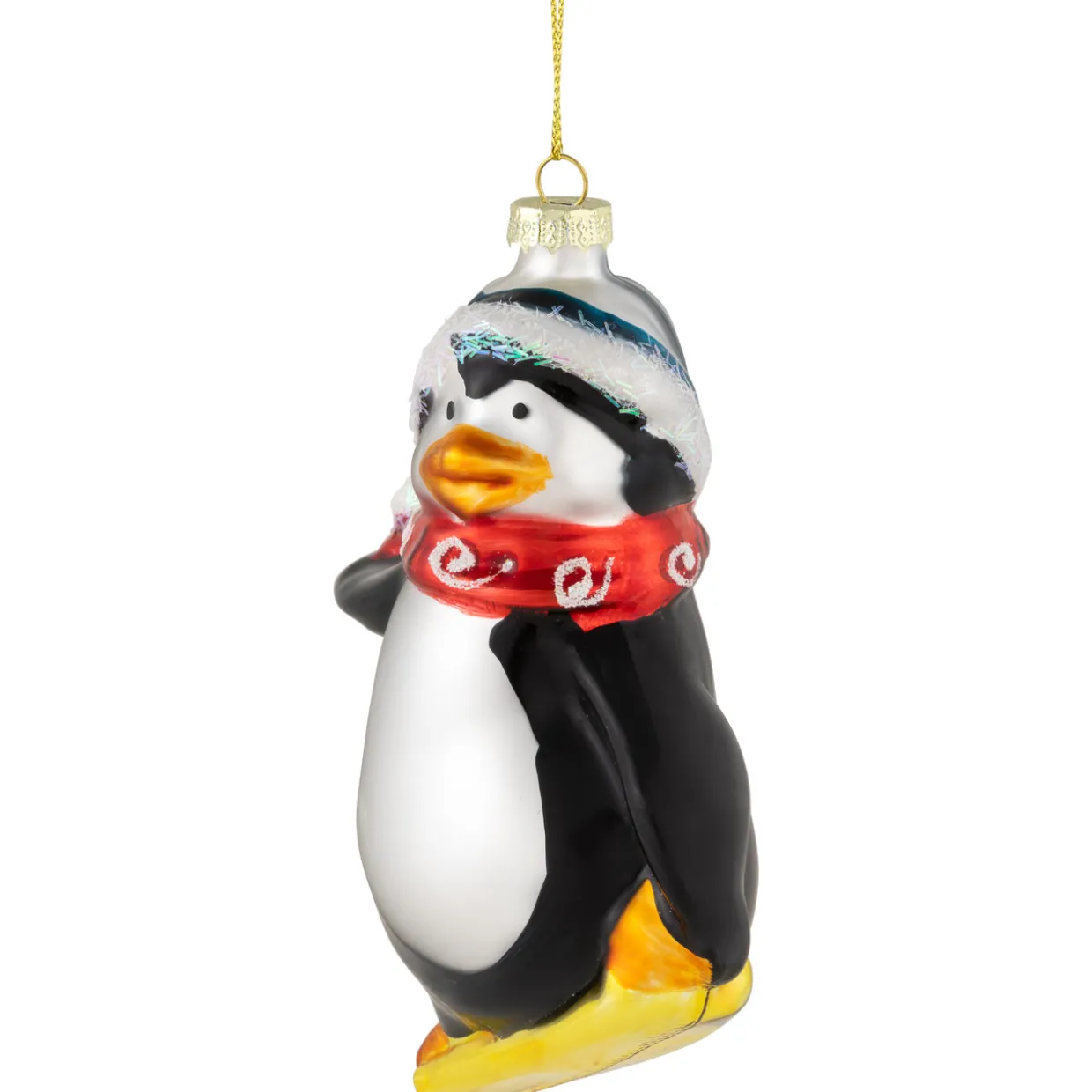 4.25" Snowboarding Penguin Glass Christmas Ornament