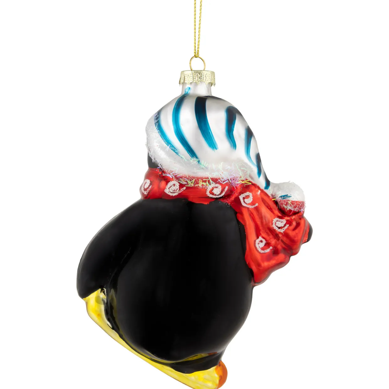 4.25" Snowboarding Penguin Glass Christmas Ornament