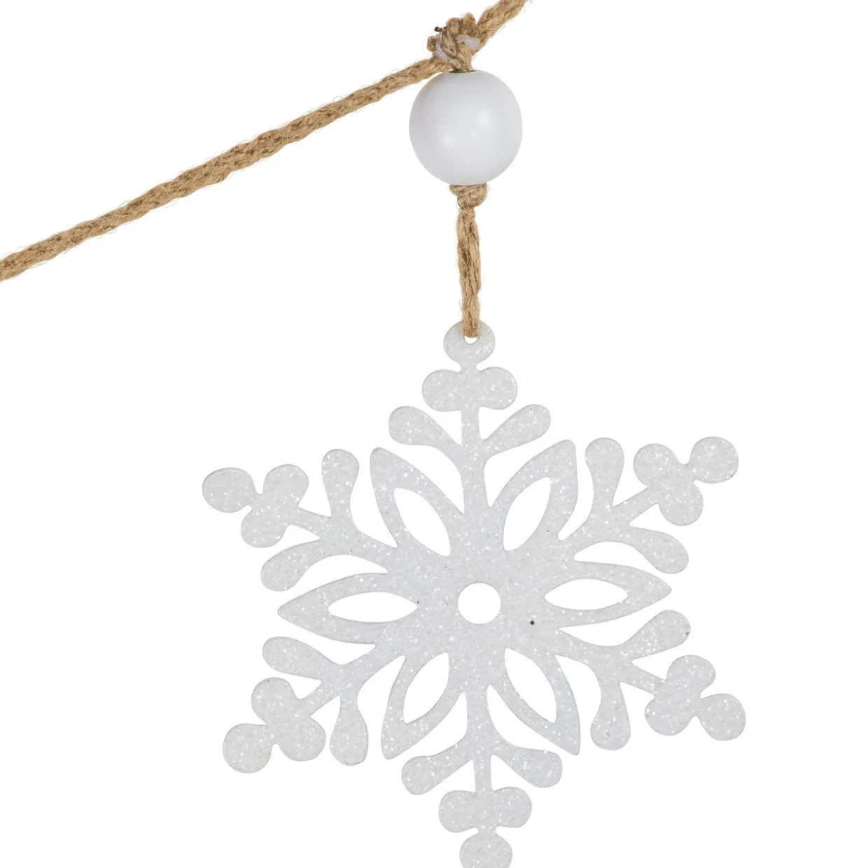 4.75" Snowflake and Frosted Pine Christmas Garland with Wooden Beads - Unlit