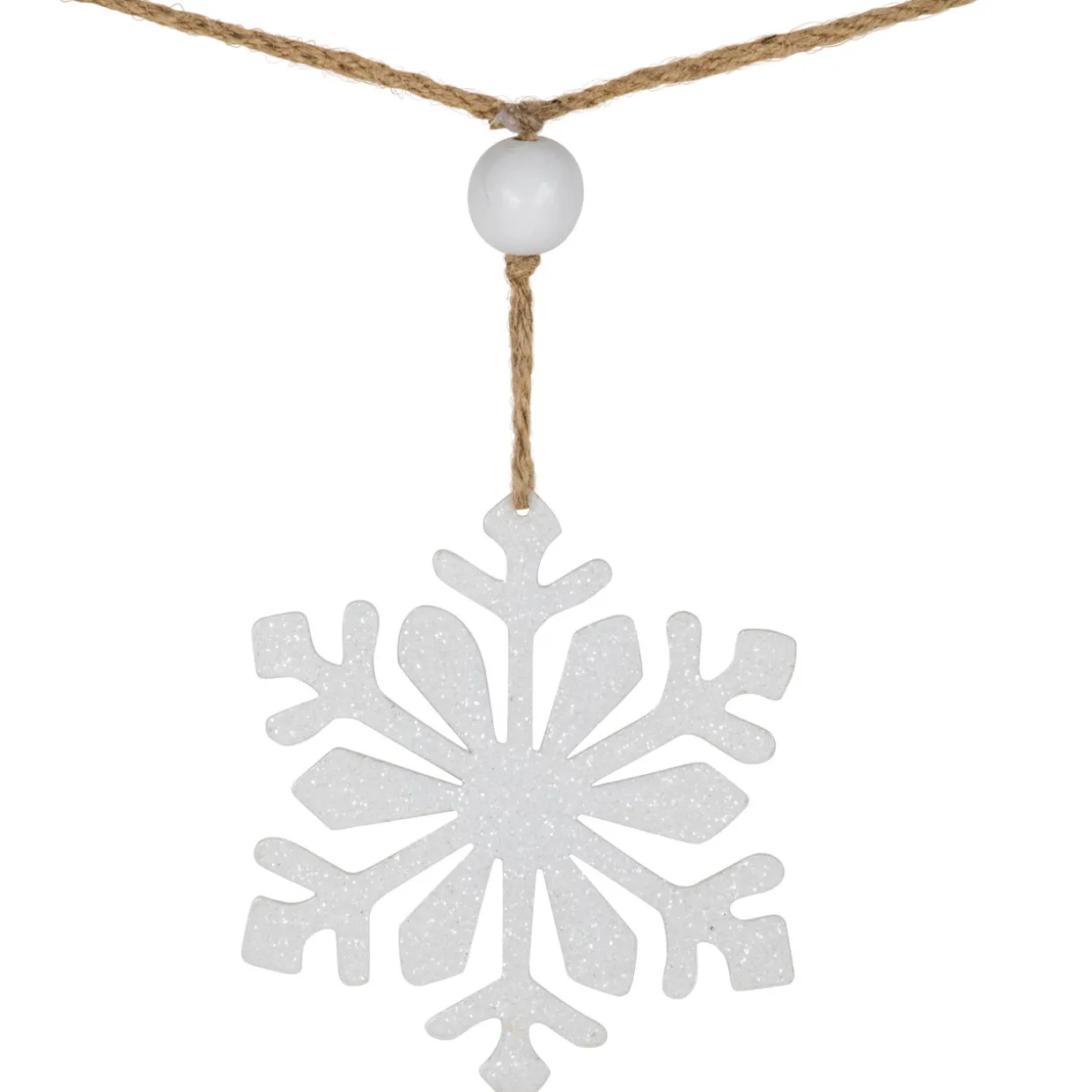 4.75" Snowflake and Frosted Pine Christmas Garland with Wooden Beads - Unlit