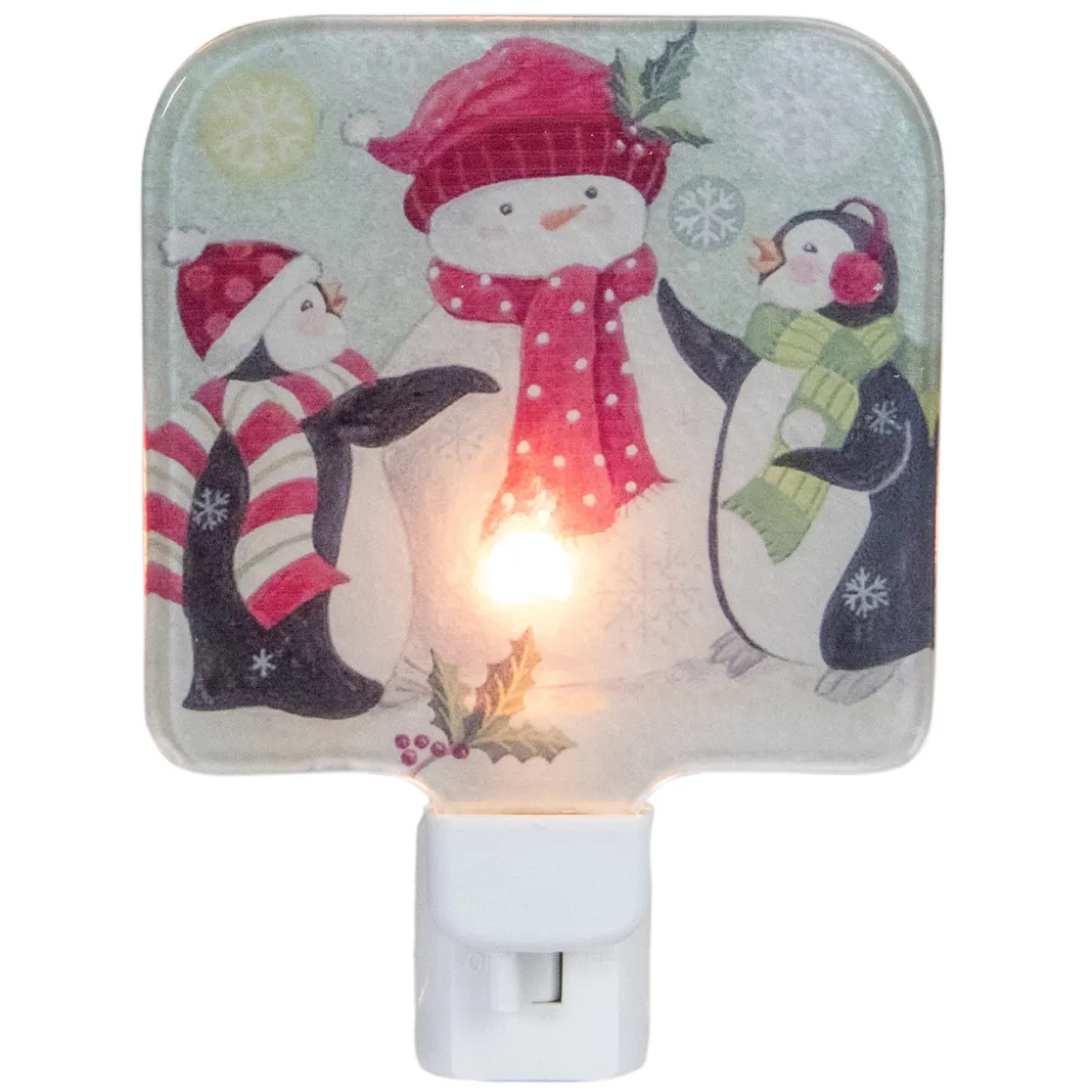 4" Snowman and Penguins Glass Christmas Night Light
